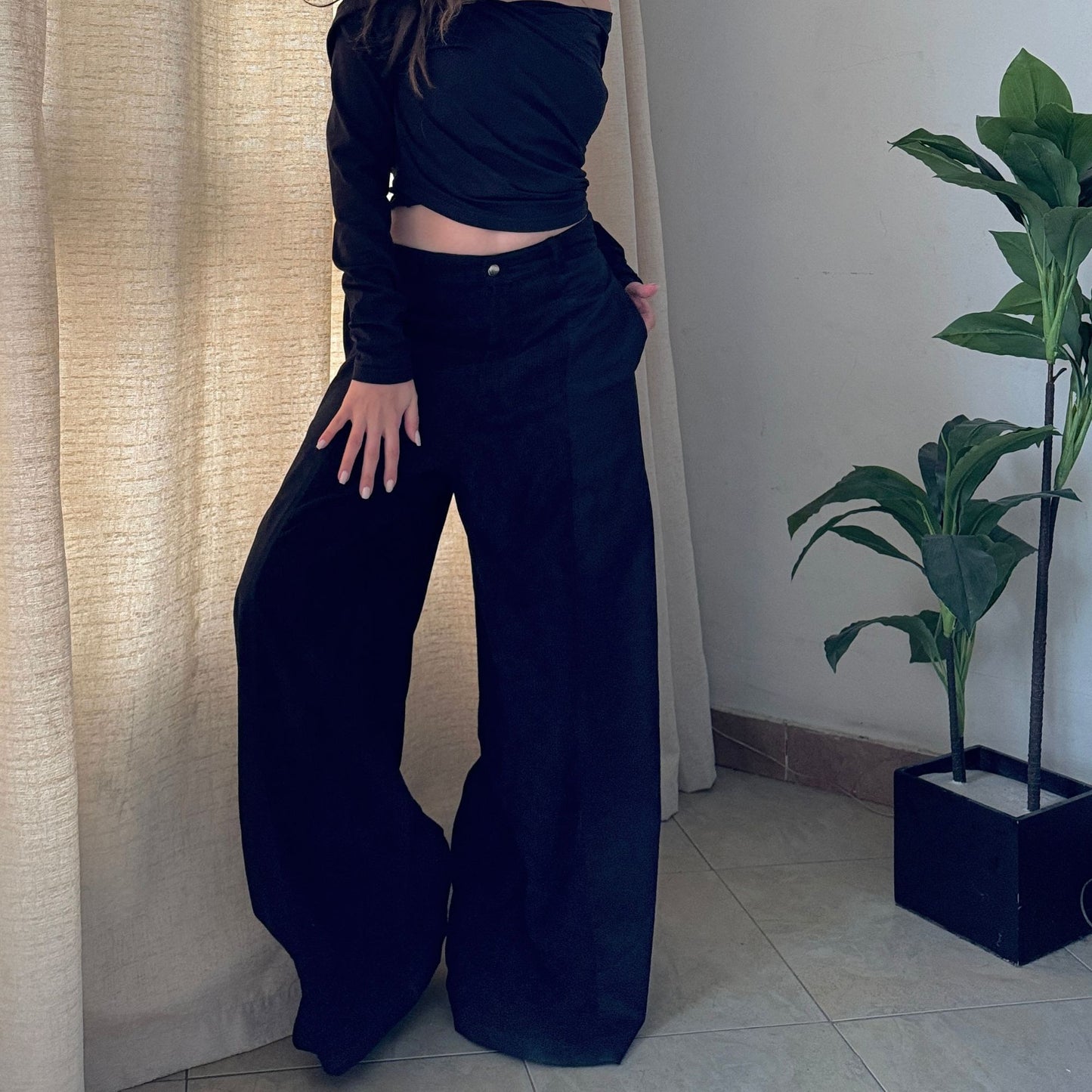 Corduroy Panel Wide Leg Pants