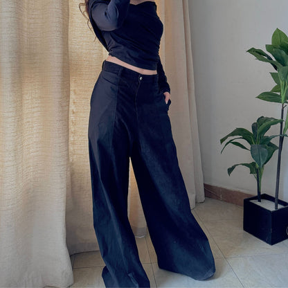 Corduroy Panel Wide Leg Pants