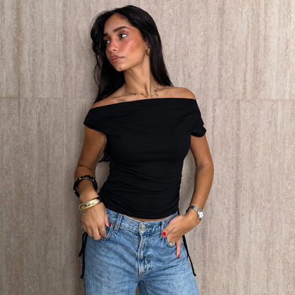 Black Side Drawstring Top