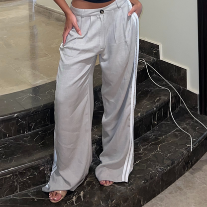 Side Stripe Wide-Leg grey Pants