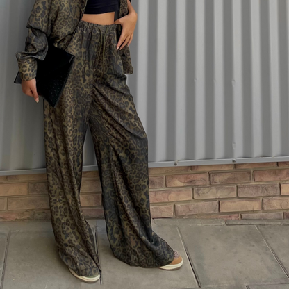 Wide Leg Pants with Leopard Tie Dye Print