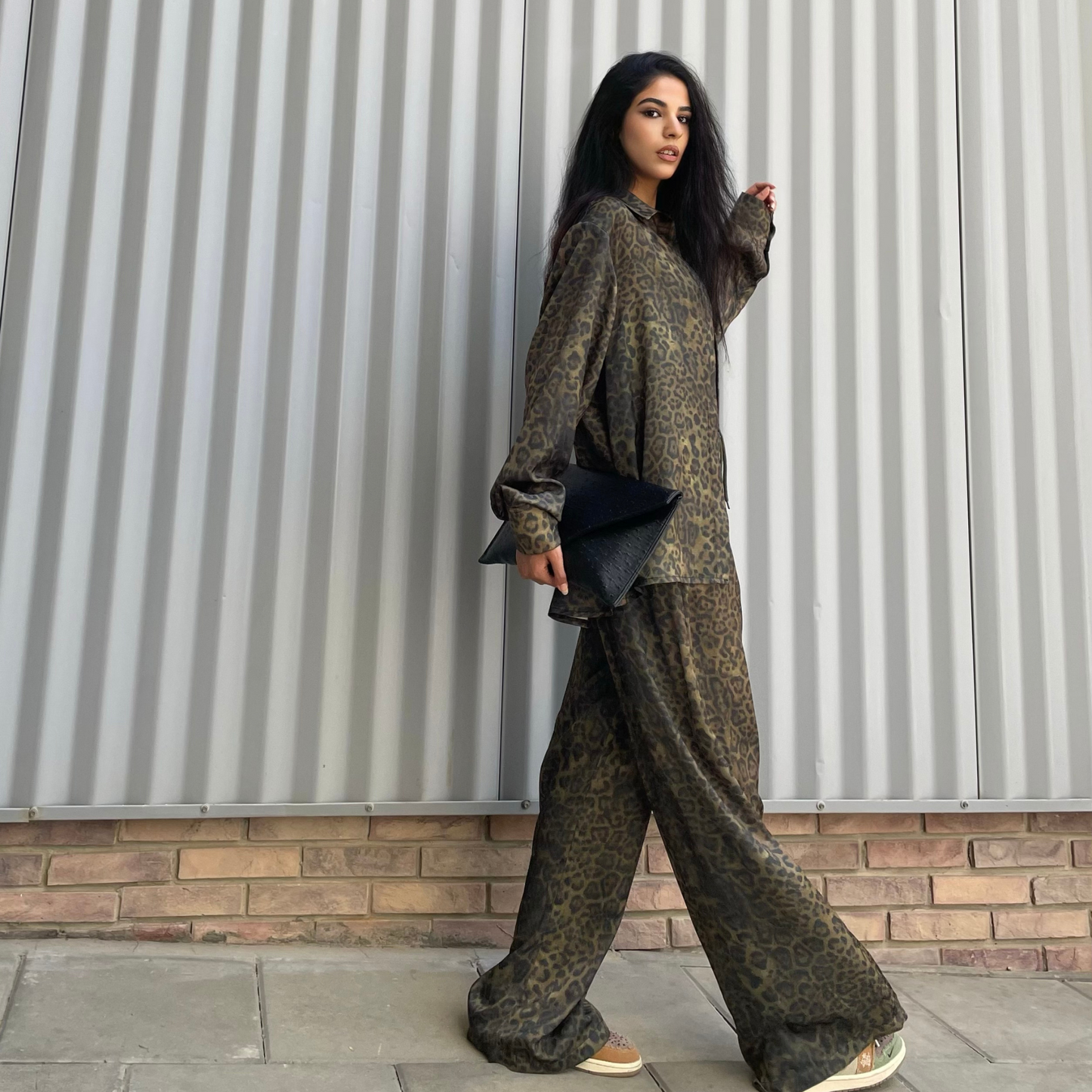 Wide Leg Pants with Leopard Tie Dye Print