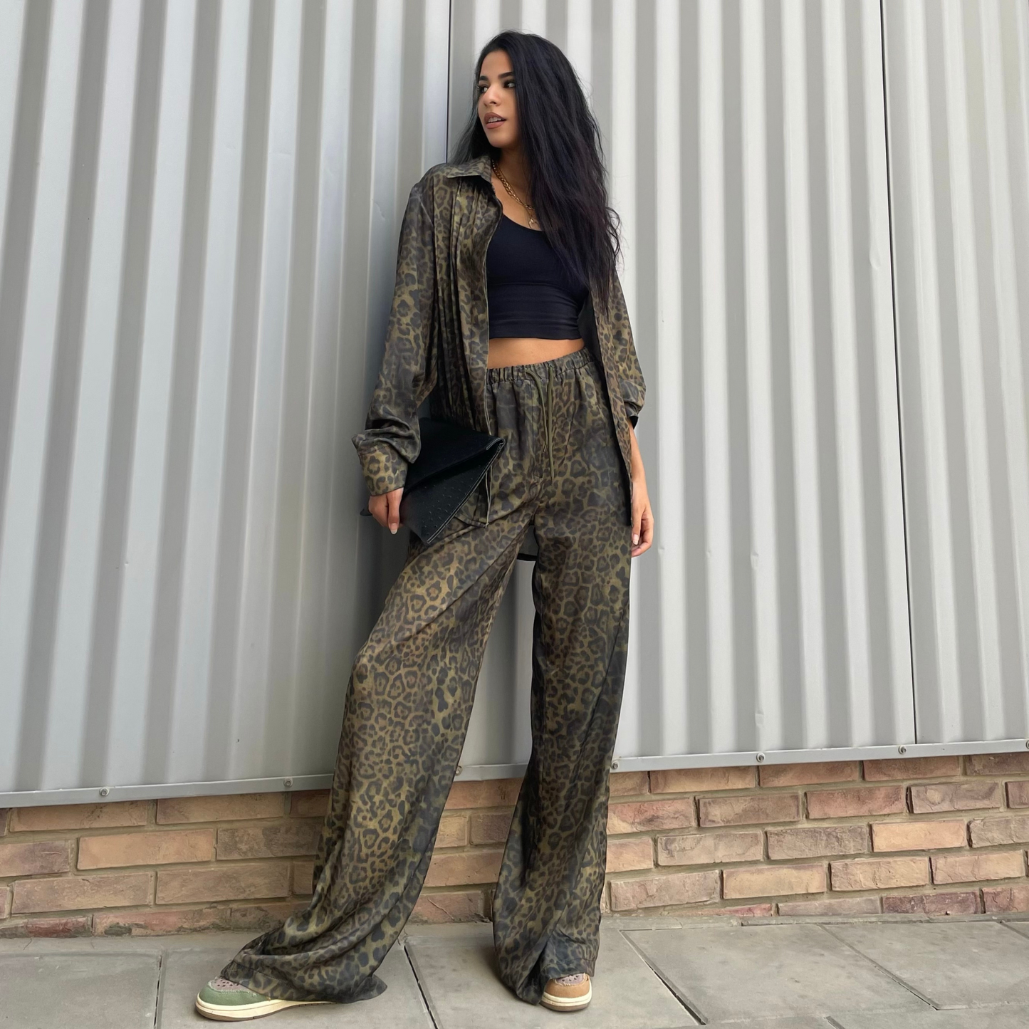 Wide Leg Pants with Leopard Tie Dye Print