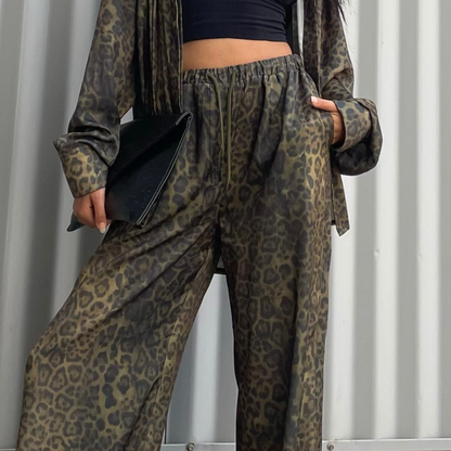 Wide Leg Pants with Leopard Tie Dye Print