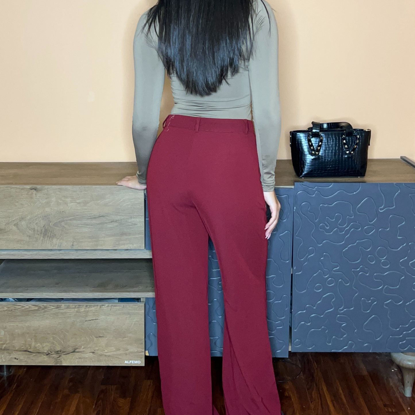 burgundy Chic Tailored Wide-Leg Pants