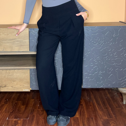 Black  Wide Waistband Wide-Leg Pants