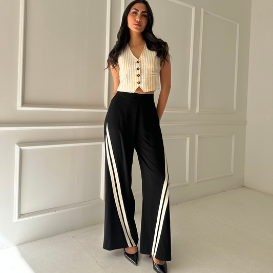 Black Striped Wide-Leg Pants