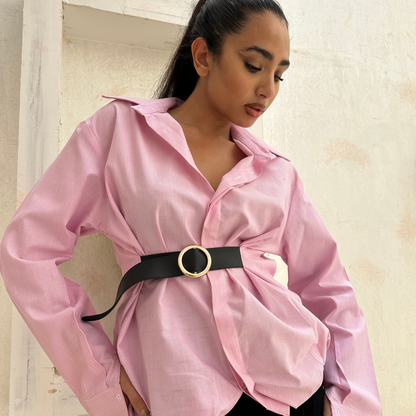 Pink Balloon Belted Cotton Shirt