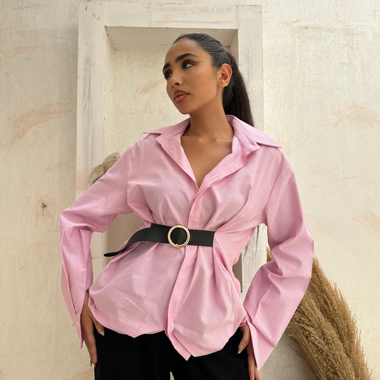 Pink Balloon Belted Cotton Shirt