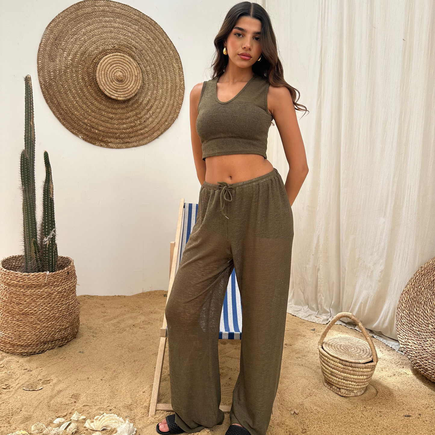 Olive See-through summer top
