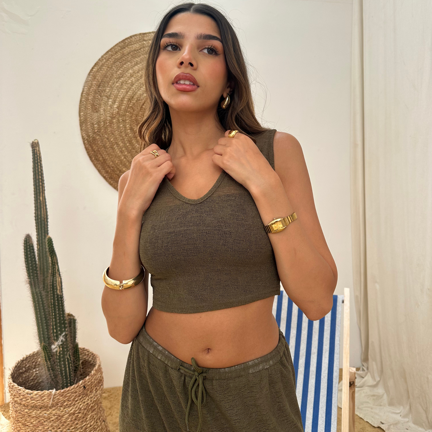 Olive See-through summer top