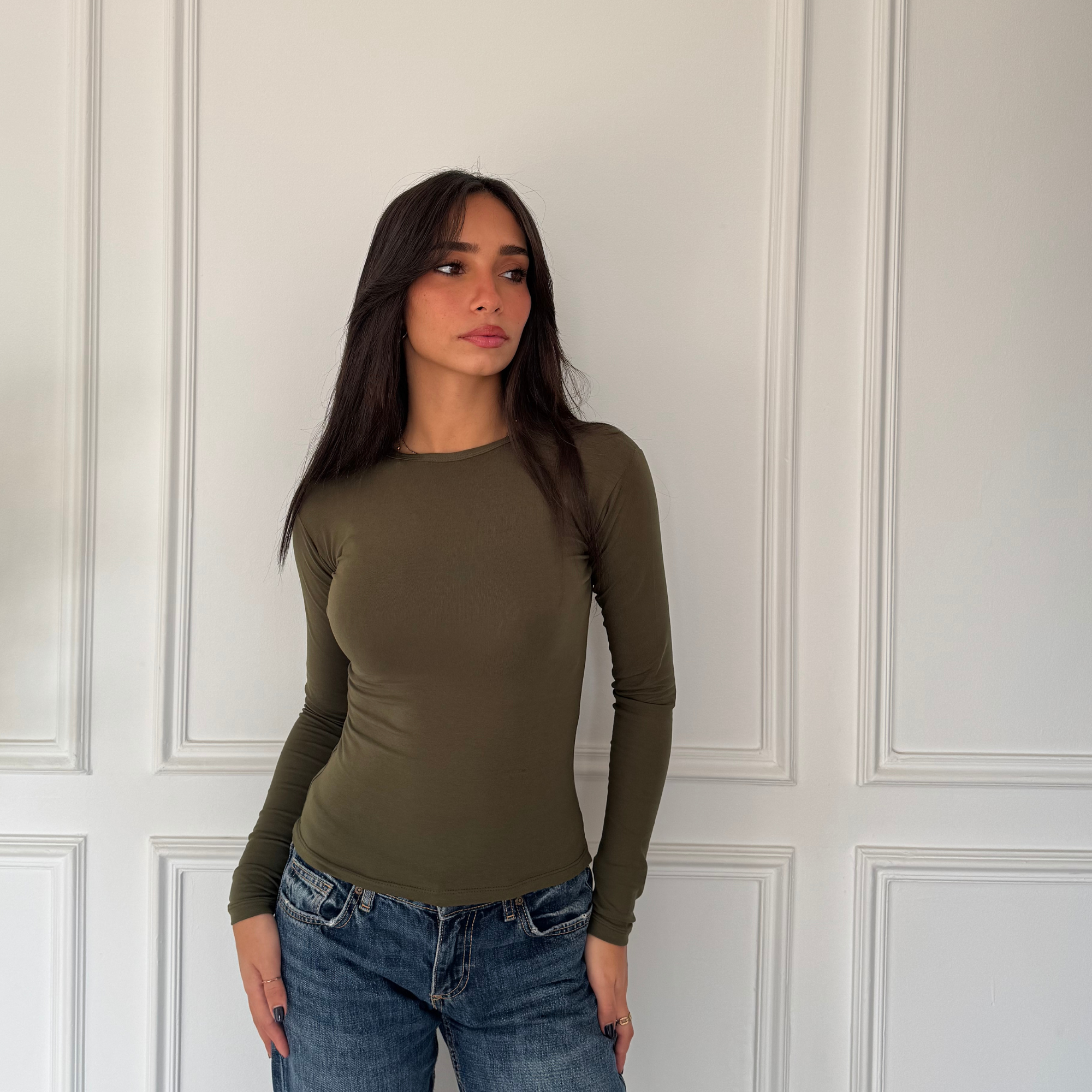 Olive Basic Long Sleeve Top – Maron