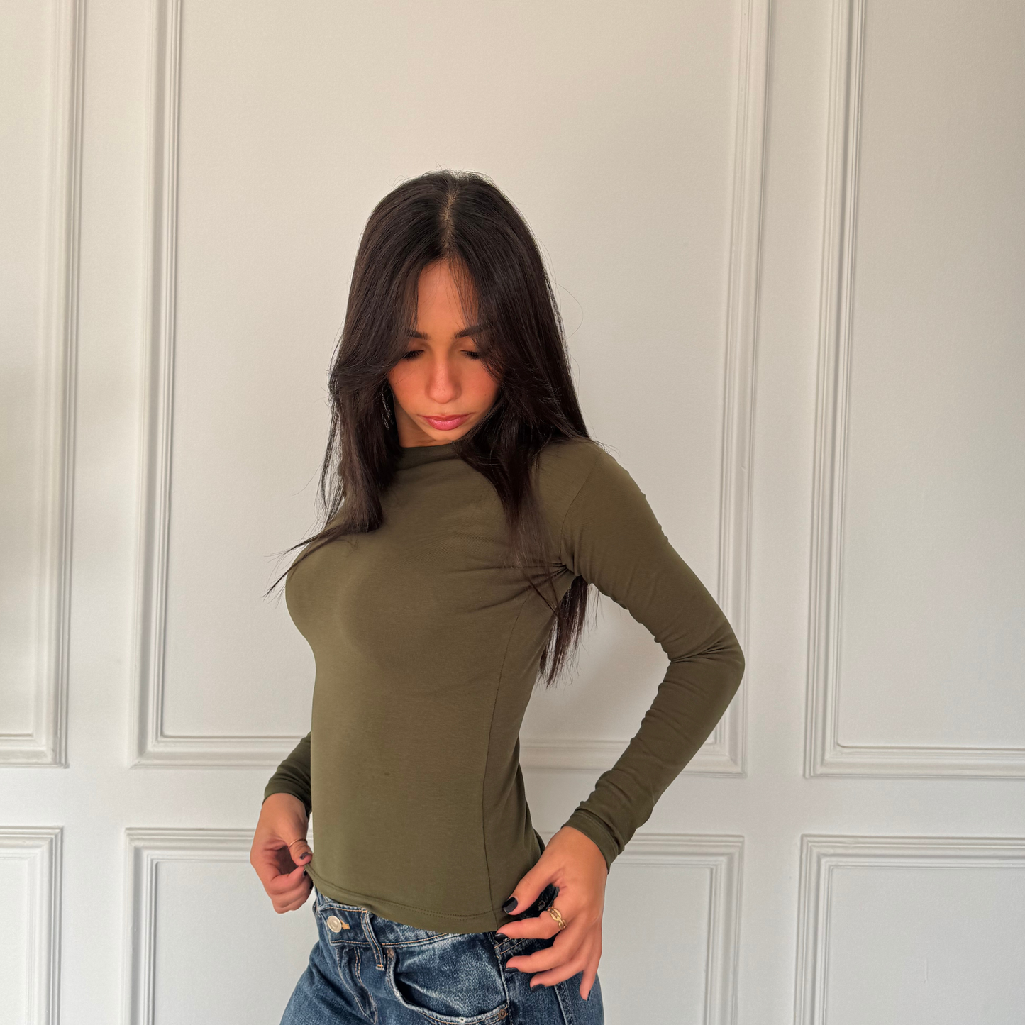 Olive Basic Long Sleeve Top