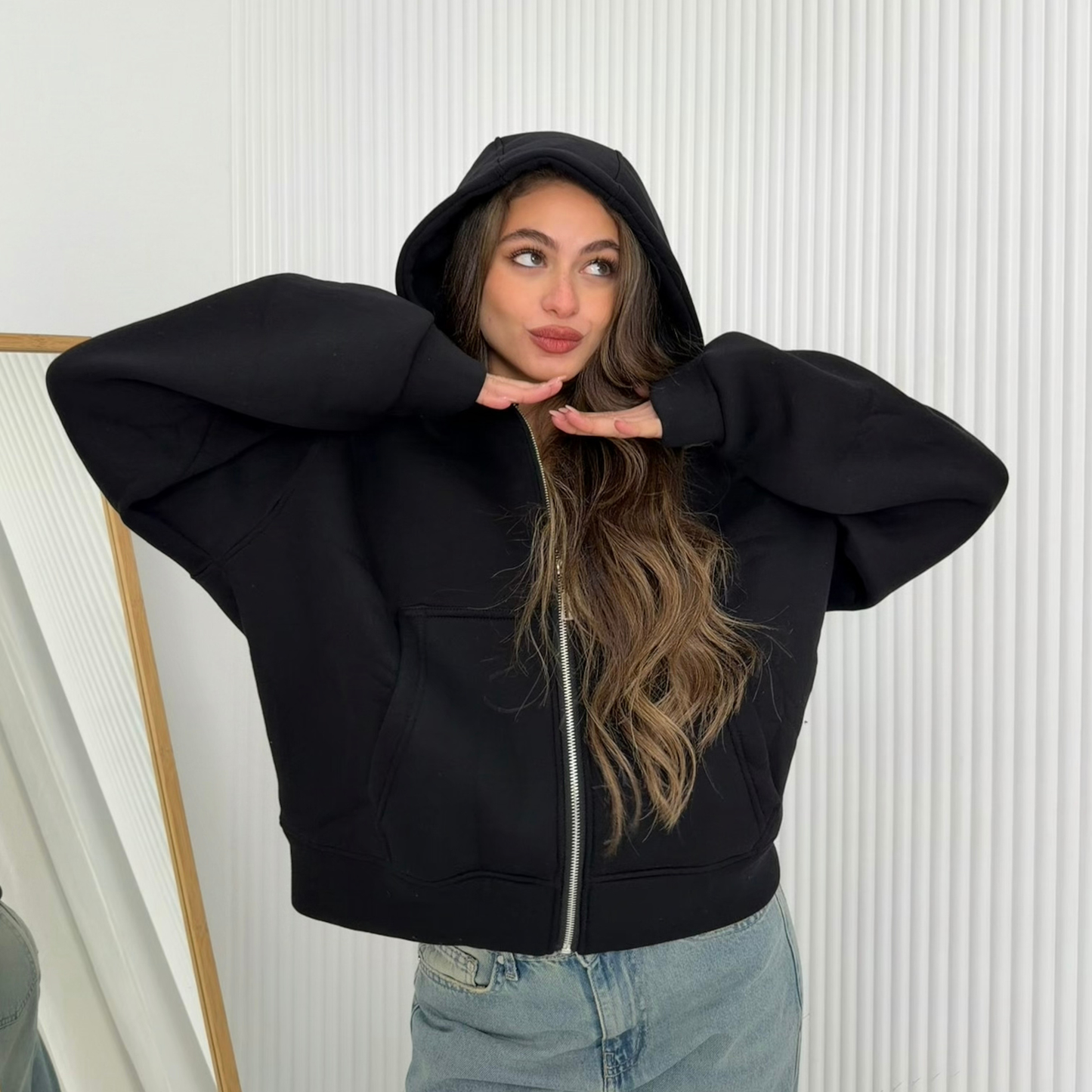 Black Oversized Zip-Up Hoodie