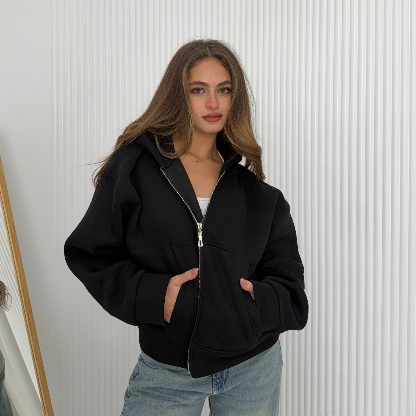 Black Oversized Zip-Up Hoodie