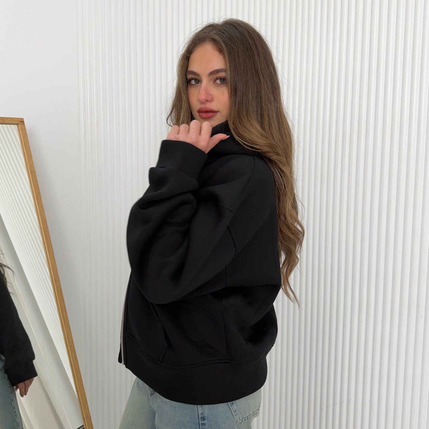 Black Oversized Zip-Up Hoodie