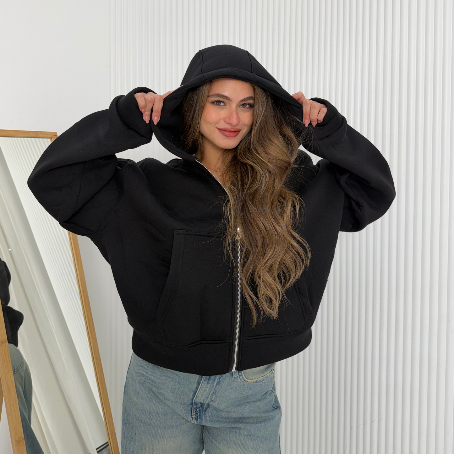 Black Oversized Zip-Up Hoodie