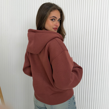 Brick Brown Oversized Zip-Up Hoodie