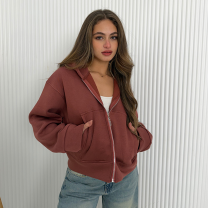 Brick Brown Oversized Zip-Up Hoodie