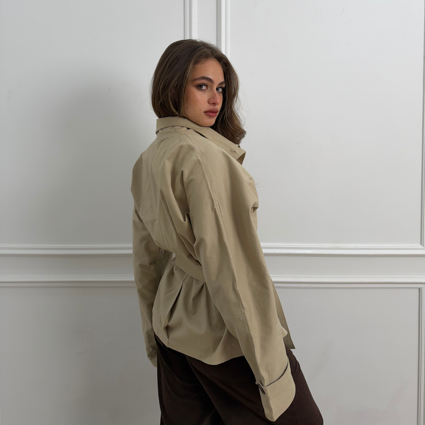 Beige Gabardine Trench Jacket
