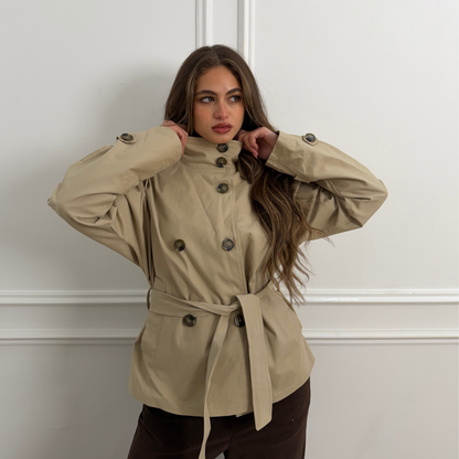 Beige Gabardine Trench Jacket