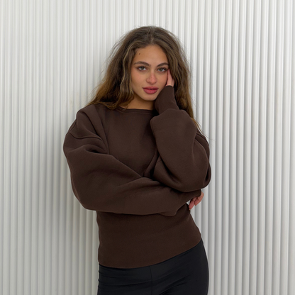 Brown Elastic Waist Sweatshirt