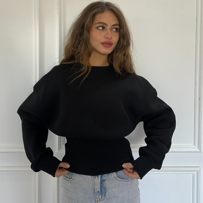 Black Elastic Waist Sweatshirt
