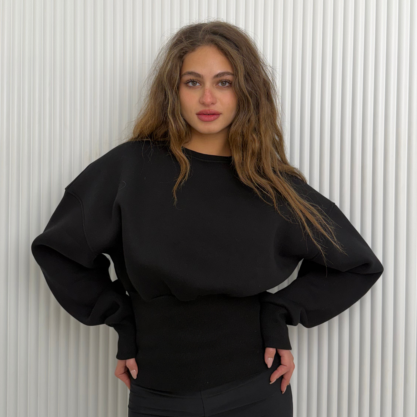 Black Elastic Waist Sweatshirt