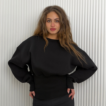 Black Elastic Waist Sweatshirt