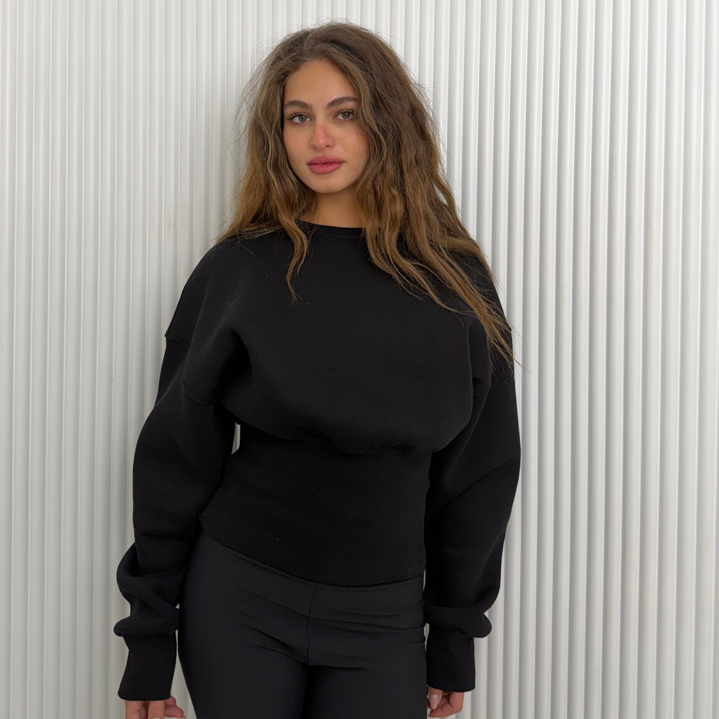 Black Elastic Waist Sweatshirt