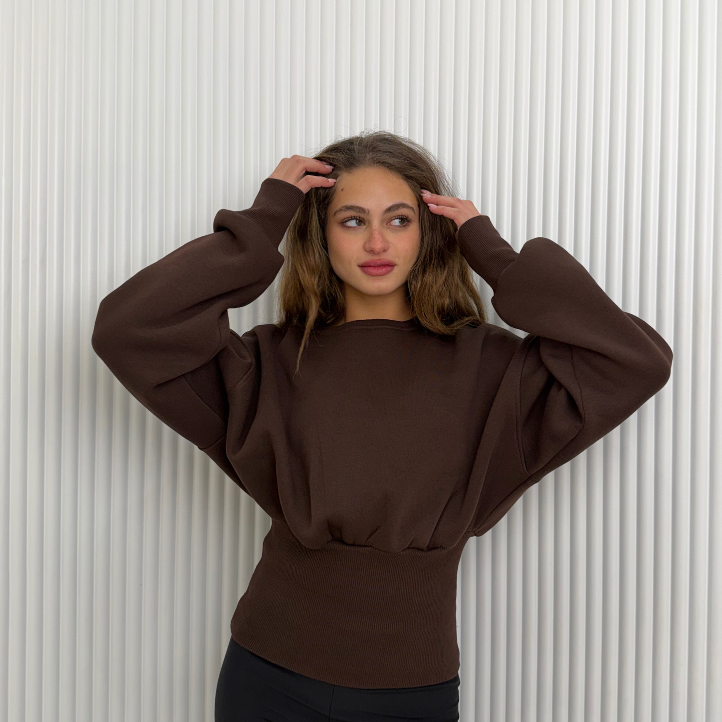 Brown Elastic Waist Sweatshirt