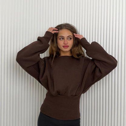 Brown Elastic Waist Sweatshirt
