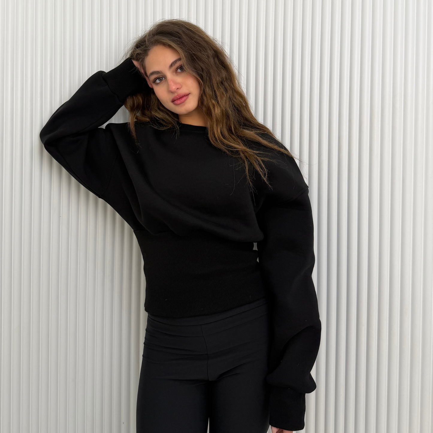 Black Elastic Waist Sweatshirt