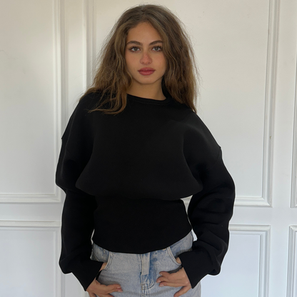 Black Elastic Waist Sweatshirt