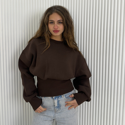 Brown Elastic Waist Sweatshirt
