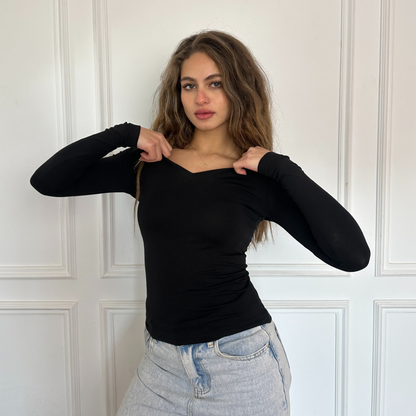 Black V-Neck Long sleeves top