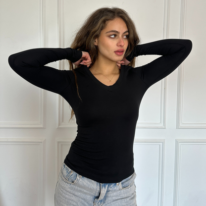 Black V-Neck Long sleeves top