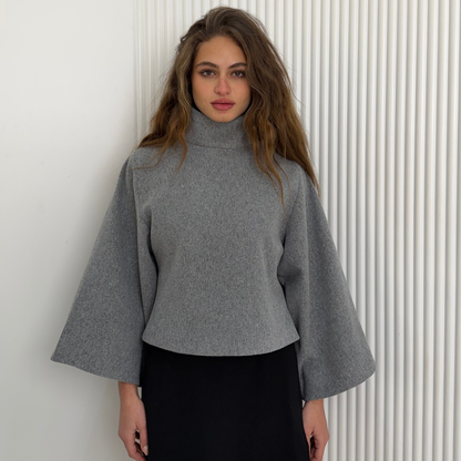 Gray Jumper with Wide Sleeves