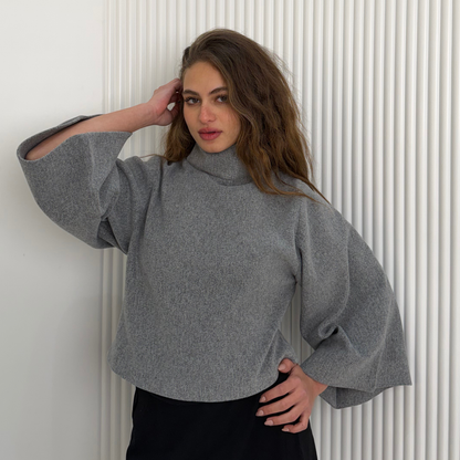 Gray Jumper with Wide Sleeves