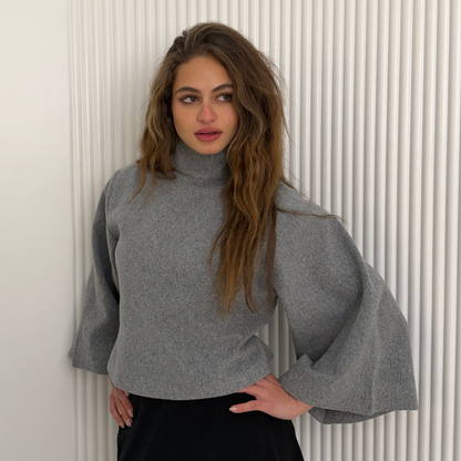 Gray Jumper with Wide Sleeves