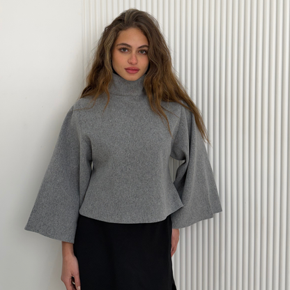 Gray Jumper with Wide Sleeves