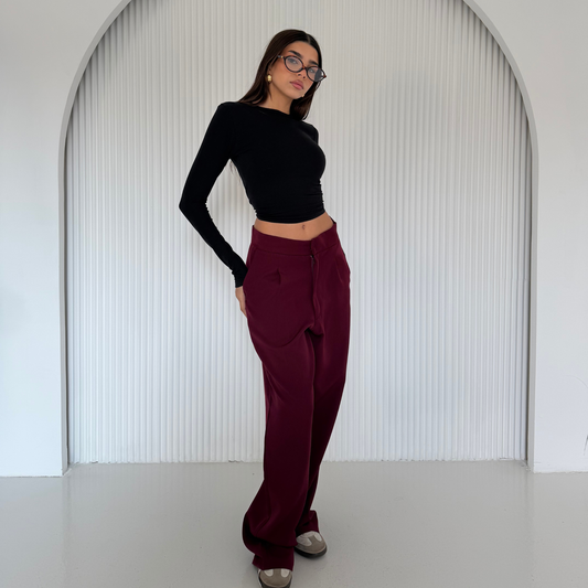 Burgundy straight-leg Formal pants