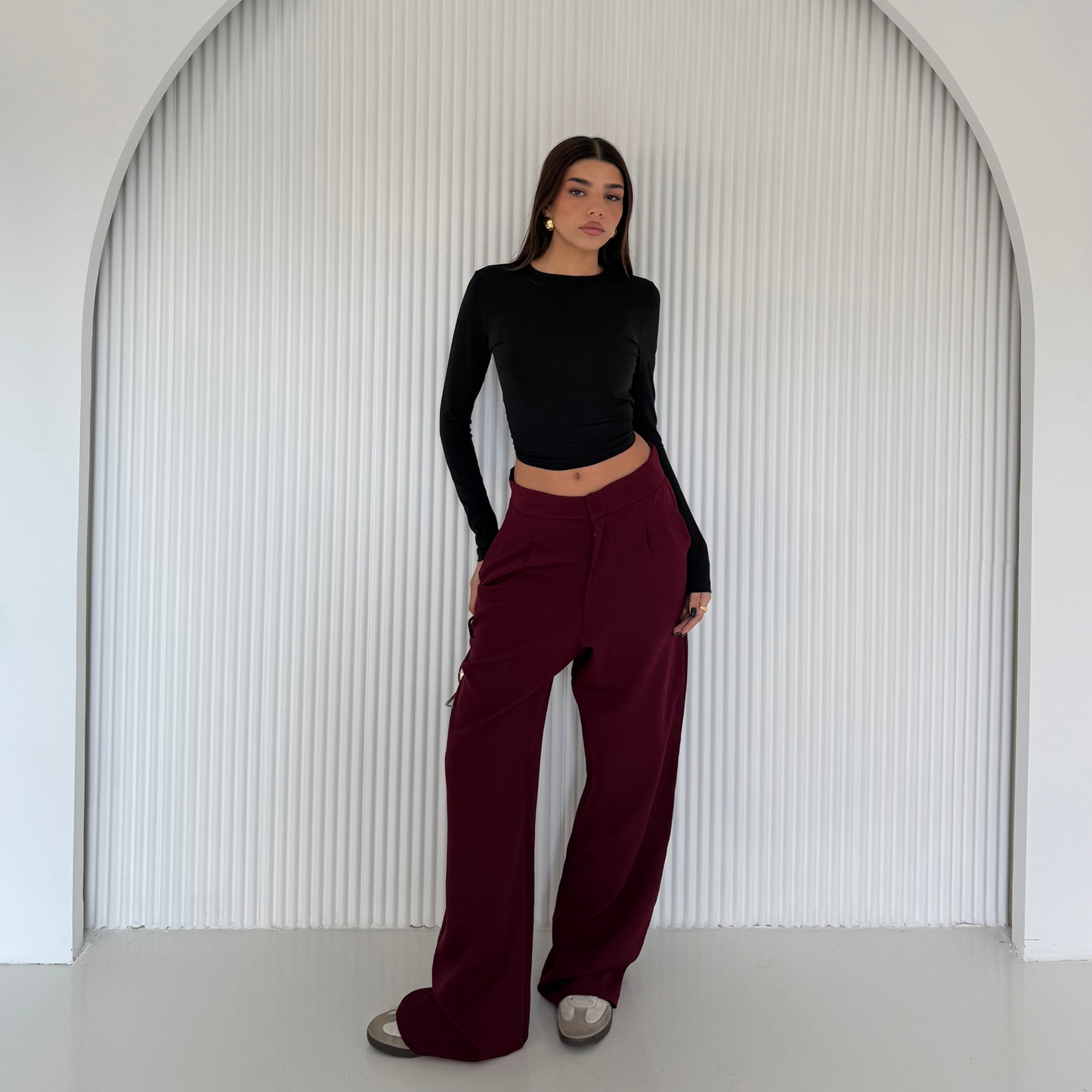 Burgundy straight-leg Formal pants
