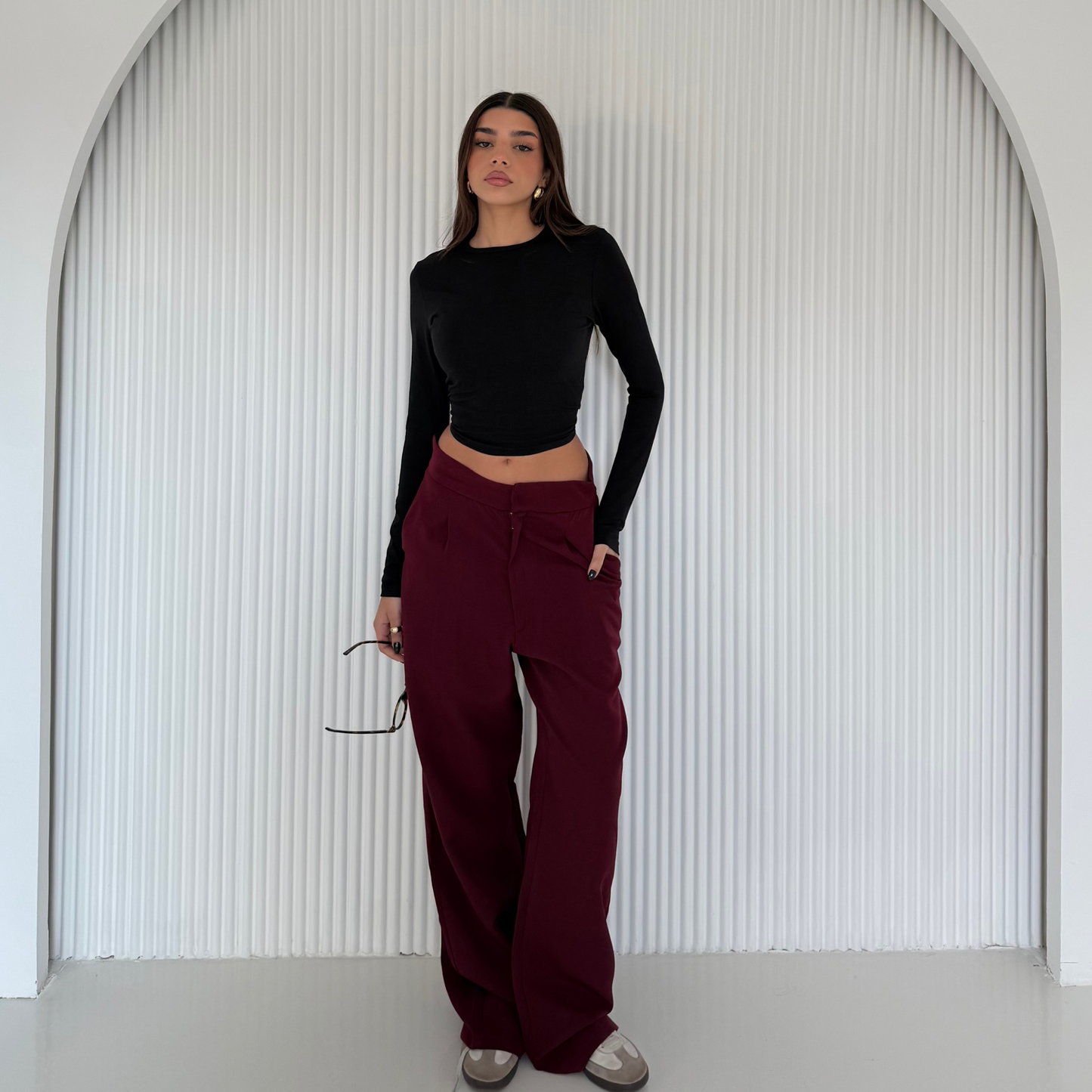 Burgundy straight-leg Formal pants