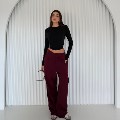 Burgundy straight-leg Formal pants