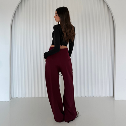 Burgundy straight-leg Formal pants