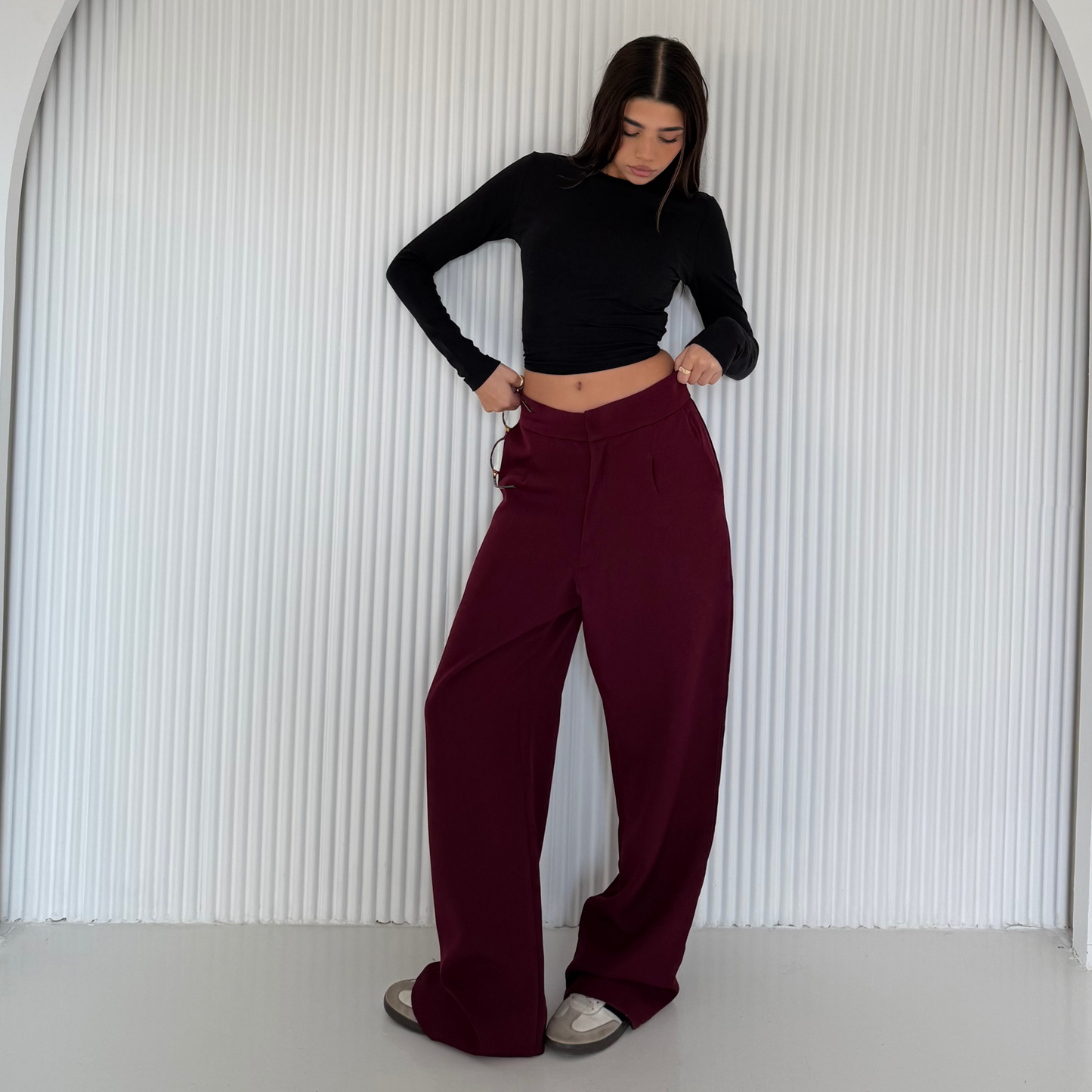 Burgundy straight-leg Formal pants
