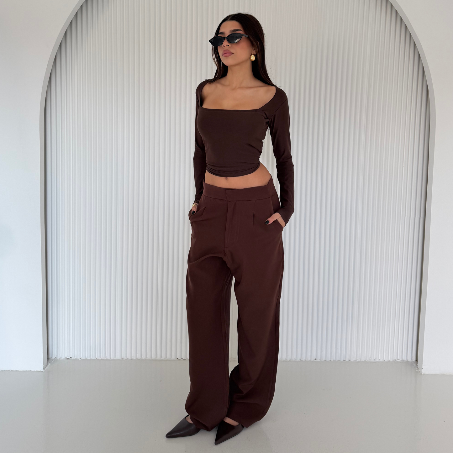 Brown Straight-leg Formal Pants