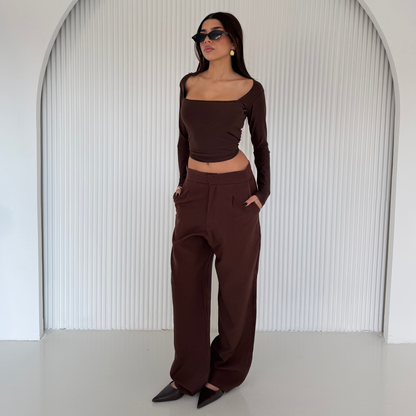 Brown Straight-leg Formal Pants