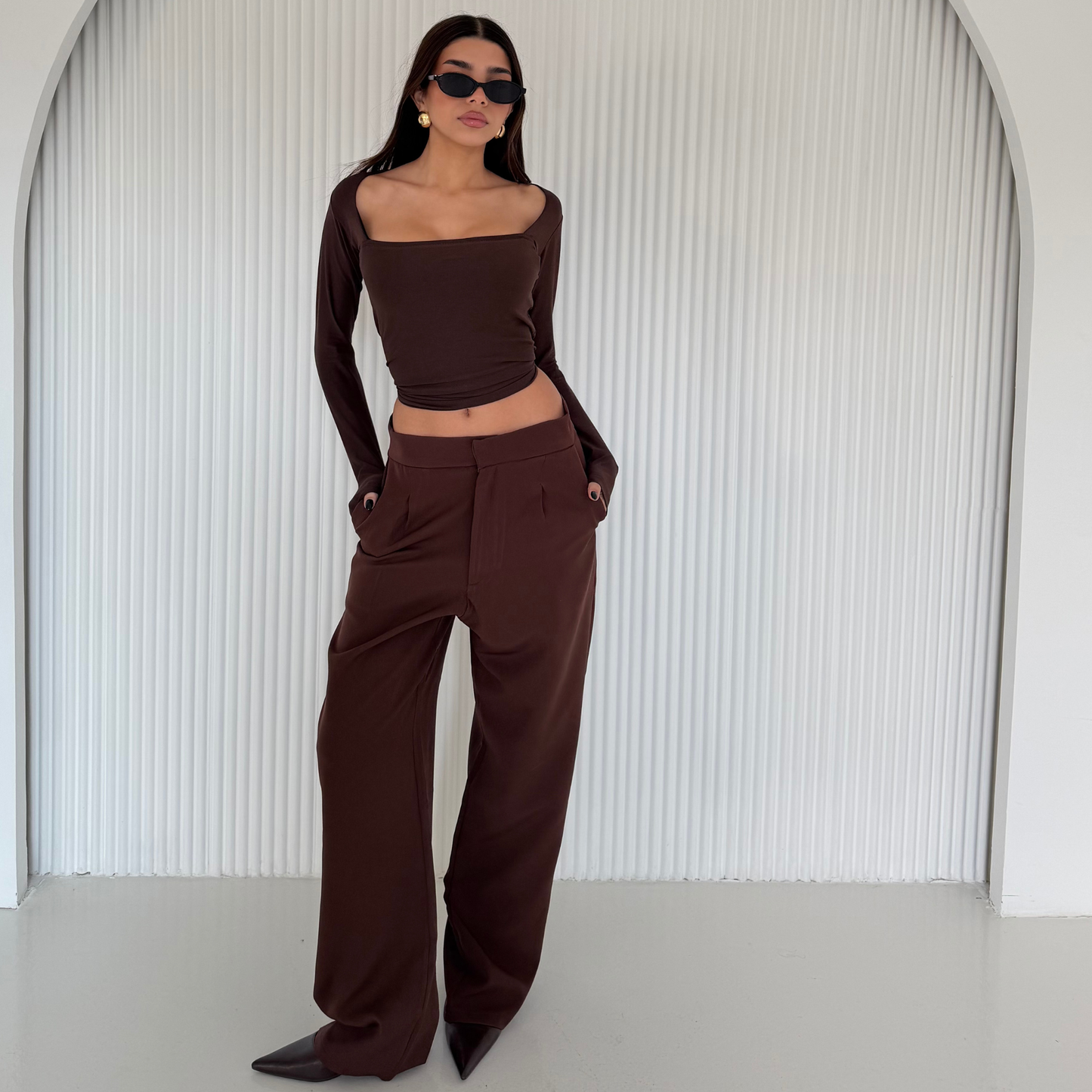 Brown Straight-leg Formal Pants